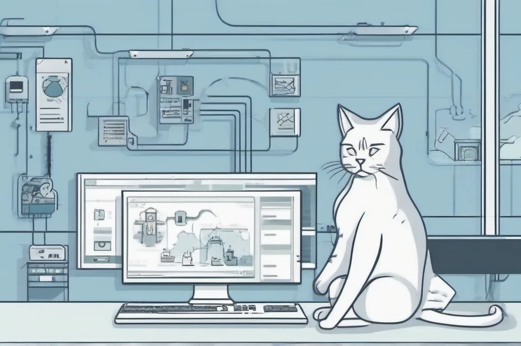 Cats interacting with tech equipment (monitors, servers, coding interfaces) in minimalist wireframe environments.: How to Implement OAuth 2.0 Framework for Securing APIs