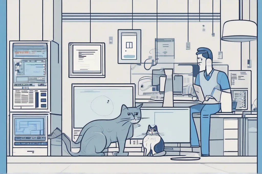 Cats interacting with tech equipment (monitors, servers, coding interfaces) in minimalist wireframe environments.: How to Use Browser DevTools for Performance Profiling and Optimization