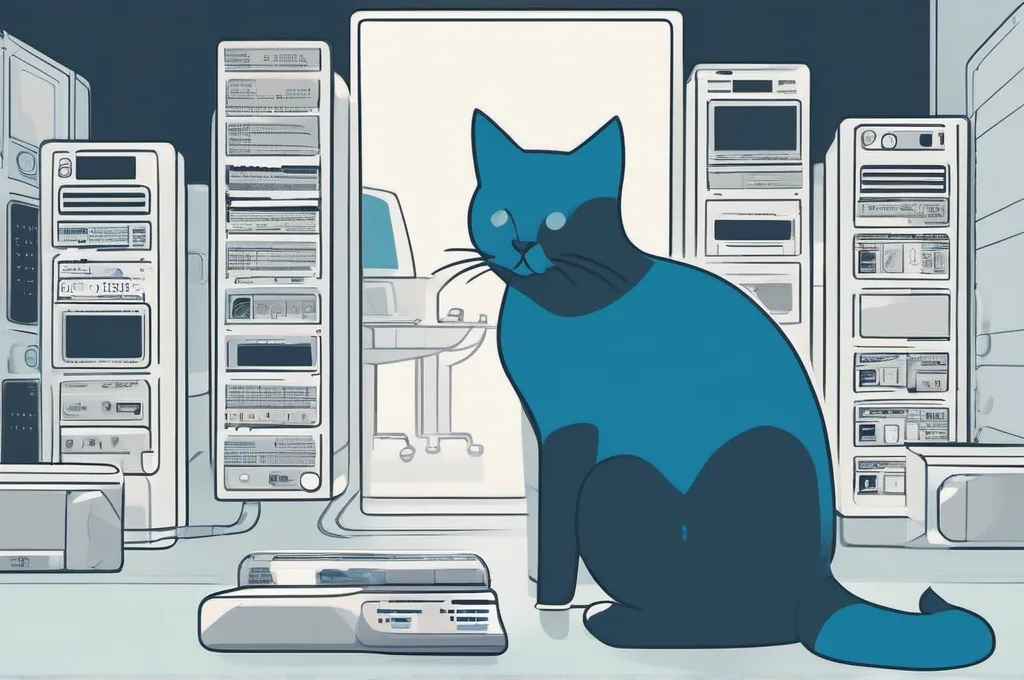 Cats interacting with tech equipment (monitors, servers, coding interfaces) in minimalist wireframe environments.: Top 5 Cloud Storage Services for Scalable Data Archiving