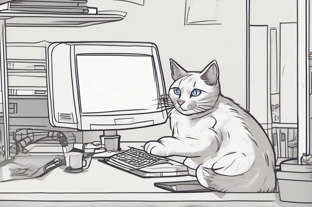 Amazon S3 Glacier storage classes: A curious cat at a desk looking at a large computer monitor, paws on the keyboard.