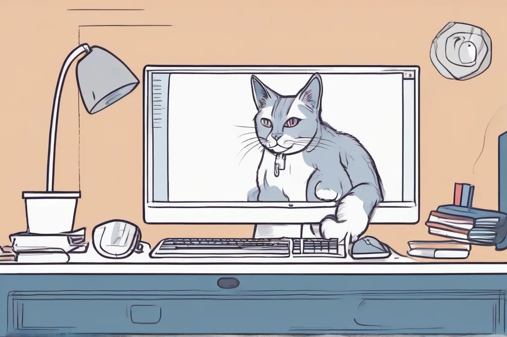 DoD Zero Trust Reference Architecture, Version 2.0: A curious cat at a desk looking at a large computer monitor, paws on the keyboard.